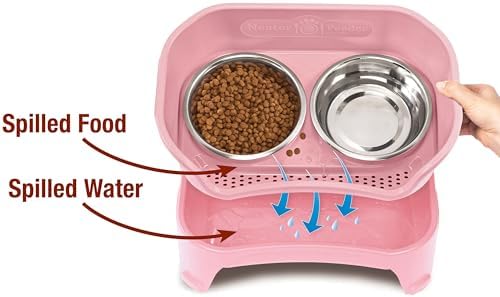 Neater Feeder Express Mess Proof Dog Bowls Elevated for Medium and Large Breed – Made in USA – No Spill Raised Slow Feeder Elevated Dog Bowl Stand, Slow Feed Food and Water Bowl Set, Pink