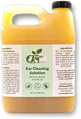 ReNewedPet All Natural Pet Ear Cleaner for Dogs & Cats – Dog Ear Cleaner with Ear Wax Removal, Helps Clean Dirt & Buildup (32 oz.)