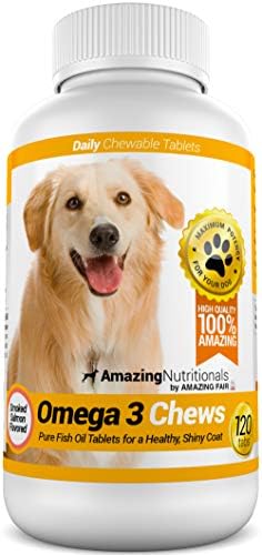 Amazing Omega 3 for Dogs - Fish Oil for Dogs Supplement 120 Salmon Chews - Itchy Skin, Dry Skin, Shedding & Coat Support - Omega Fatty Acids EPA DHA - Made in USA