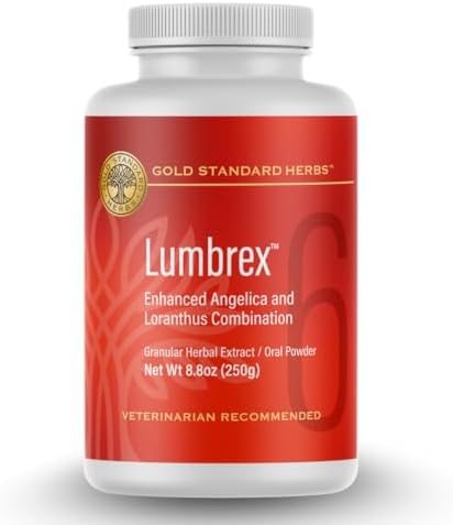 Lumbrex Joint Pain and Stiffness Relief Supplement for Dogs by Gold Standard Herbs, All Natural Angelica Root and Loranthus, 250 gram Powder