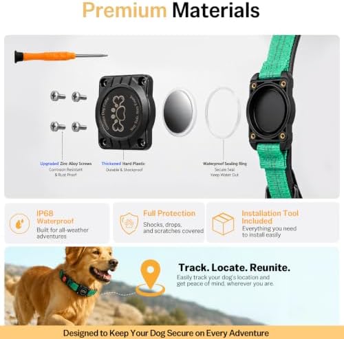 Geamen Waterproof Dog Collar QR Code Reflective Collar Teal,M | Built-in Waterproof Holder, QR Code Tag, Reflective,Secure Buckle