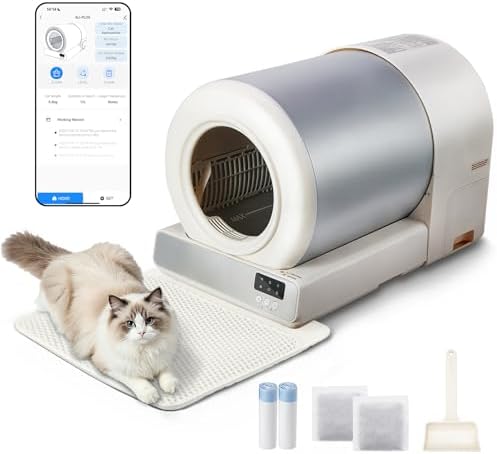 Self Cleaning Cat Litter Box for Multiple Large Cats - 60L Capacity, APP Control Automatic Litter Box with Safety Sensors, Odor-Free & Anti-Leakage, Includes Litter Mat & Litter Scoop,Apricot