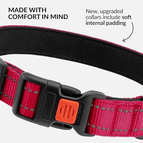 Reflective Dog Collar, Quick-Release Buckle (Pink, 12-16 Inch)