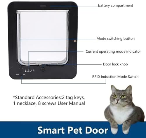 FILFEEL Cat Door with CollarActivated Sensing – DualDirection Automatic Pet Door for Cats and Small Dogs, Easy Install, Weather- Plastic Flap, 10.24 X 11.61 Inch