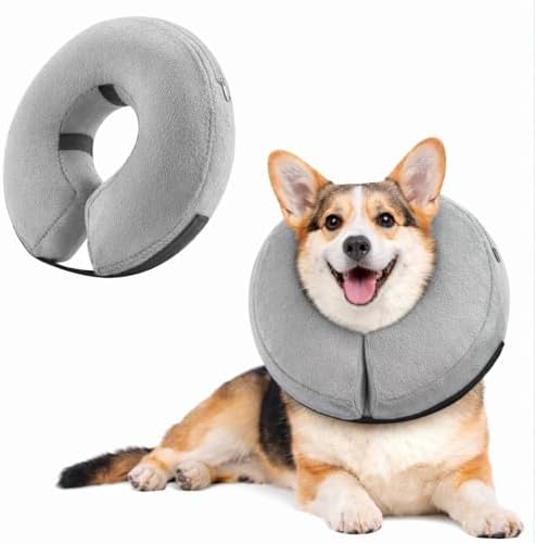 Inflatable Dog Cone Collar Alternative – Soft Recovery Donut E-Collar for Small, Medium, and Large Dogs & Cats After Surgery (Grey, S [8"-13"])