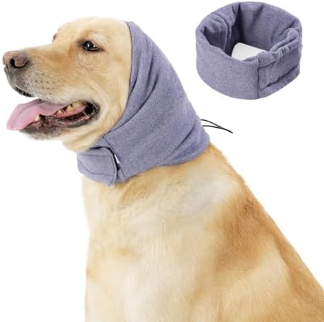 Meifsou Quiet Ears for Dogs - Adjustable Ear Covers for Noise, No Shake Dog Head Wrap, Dog Calming Hood for Thunder, Lightning, Fireworks, Vet Visits, Polyester and Stretch Cotton Blend, Purple S
