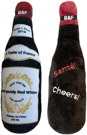 Bonne et Filou Wine Bottle Plush Squeaky Dog Toy (Bark'gundy Red Whine) Interactive Puppy Chew Toys for Aggressive Chewers Dog Toys for Small and Medium Dogs (1 Small Size)