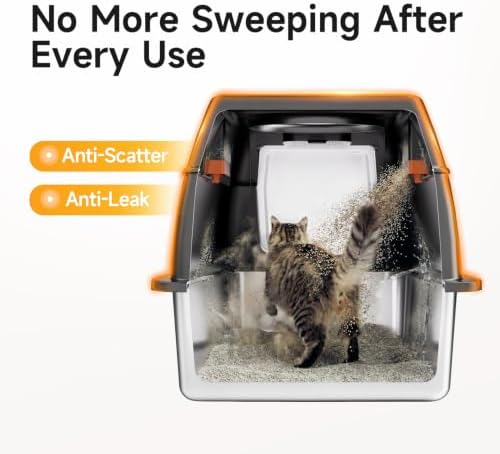 XL Enclosed Stainless Steel Litter Box with Lid,Black