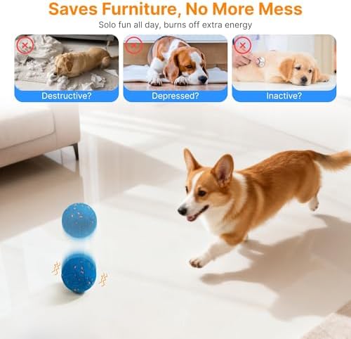 Interactive Dog Ball Toys Electric Automatic Moving Dog Toys to Keep Them Busy Rechargeable Smart Rolling Squeaky Ball for Large