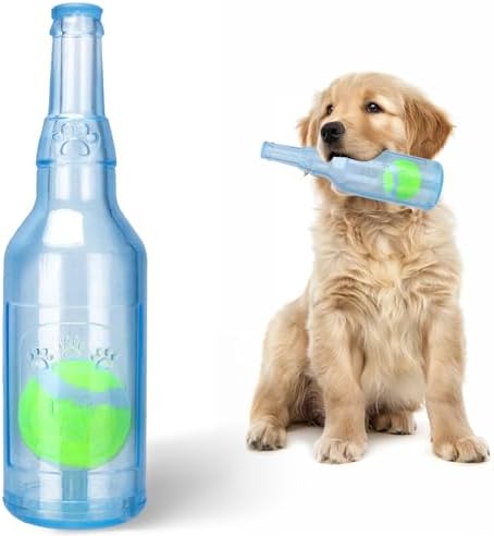 Squeaky Bottle Dog Toy with Tennis Ball Inside (Blue, Large)