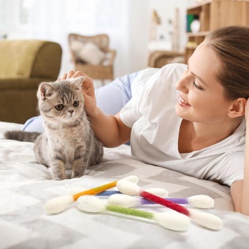 6 PCS Swabs Cat Toys with Catnip,Cat Qtip Toy,Cotton Swabs Cat Toys with Catnip,Durable for Chew,Interactive Kitty Kick Sticks for Cat Lovers Gift,Sturdy Teething Chew Toy (Colorful)