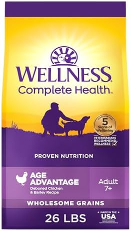 Wellness Complete Health Age Advantage Senior Dry Dog Food, Wholesome Grain Kibble, Natural, Chicken and Barley Recipe, 26 lb Bag