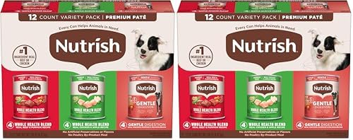 Nutrish Gentle Digestion and Whole Health Blend Premium Paté Variety Pack Wet Dog Food,13 oz. Can,Packaging May Vary (Rachael Ray),(Pack of 24)