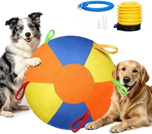 Herding Ball for Dogs, Inflatable Dog Ball for Outside Play, Calming Jumbo Ball for Dogs with Handles, Interactive Herding Toys for Border Collies, Australian Shepherds, Blue Heelers, Horses (10'')