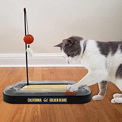 Cat Scratch Toy NCAA CALIFORNIA BERKELEY Golden Bears REVERSIBLE Basketball Court Felt/Cardboard Cat Scratcher. Interactive Cat Ball Bell. 6-in-1 CAT TOY: Cat Wand Poll, CATNIP-FILLED Plush Basketball