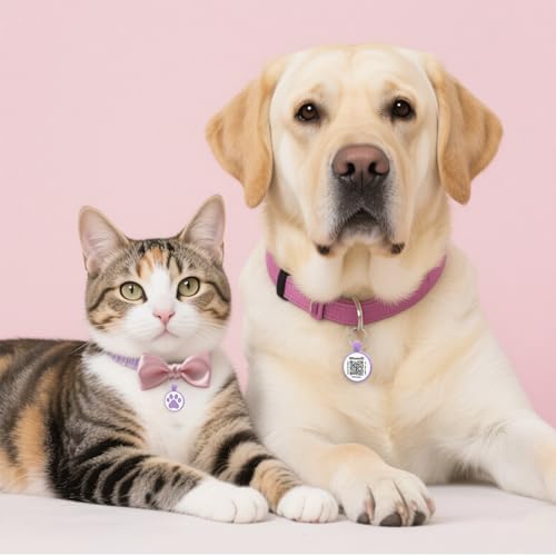 QR Code Cat Tag, Modifiable Online Profile, Multiple Emergency Contact, Silicone Cat Tag, Lightweight, Waterproof, No Jinging, Collar Accessories (Medium to Large Breeds - 1.25", Purple)
