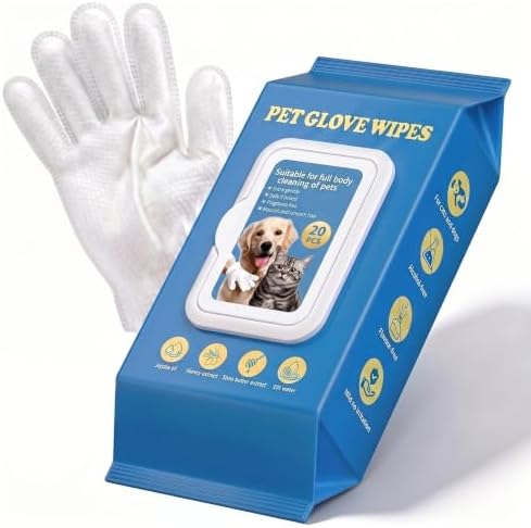 20PCS Pet Glove Wipes for Dogs, Cats & Small Animals— Fragrance-Free