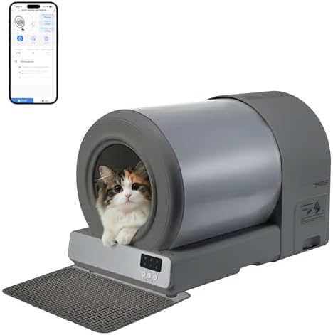 Stainless Steel Self-Cleaning Cat Litter Box, Smart APP Control Automatic Litter Box with Safety Sensors, Odor Control, Low-Entry, Large Capacity Design for Multiple Cats (Grey)