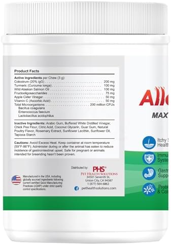 Aller-Chews Max Allergy Support for Dogs - Maintains Skin and Coat - Supports Immune System - Turmeric and Wild Alaskan Salmon Oil - Chicken Flavor - 100 Soft Chews