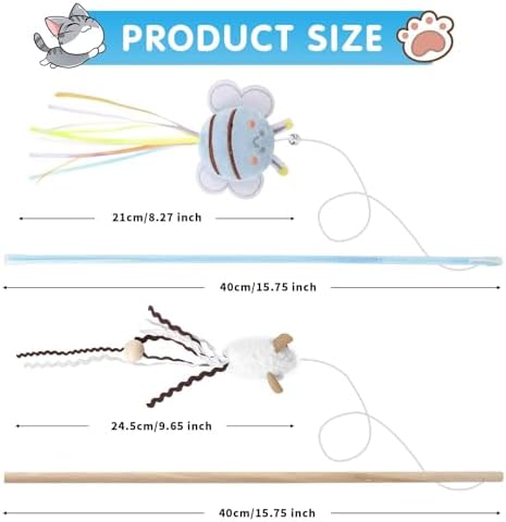 NOWFRESH Cat Wand Toy Set, 2 PCS Interactive Cat Teaser Wands with Cute Kitty & Rabbit Designs, Equipped with Bells and Streamers to Captivate Your Cat’s Attention