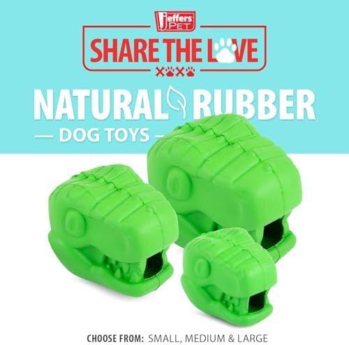 Jeffers Pet Natural Rubber Dog Chew Toy – T-rex Shape, Medium - Treat Dispensing, Vanilla Scent, Durable, Non-Toxic, Dishwasher Safe, Interactive Fetch & Tug Toy, Dental Play - Perfect for Training