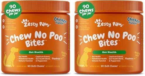 Zesty Paws Chew No Poo Bites for Dogs - Coprophagia Relief - Stool Eating Deterrent Soft Chews for Dogs - Gut, Periodontal & Immune System Support with Probiotics - Chicken - 90 Ct (Pack of 2)