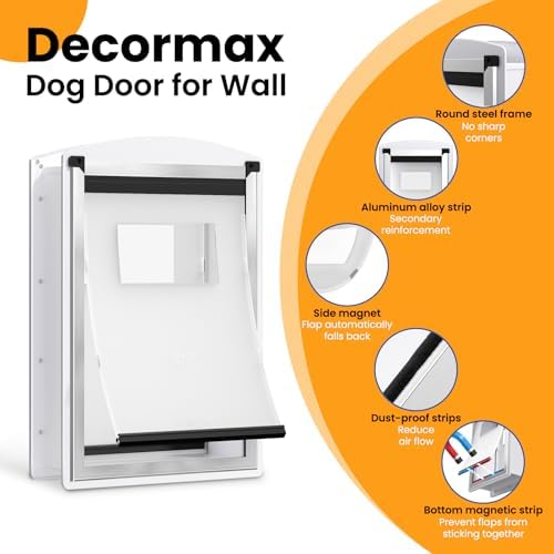 Large Dog Door for Wall, Weatherproof Steel Pet Entry Door | Telescoping Tunnel, Magnetic Flaps, 2 Sliding Lock Panels, Weatherproof Design, Easy to Install