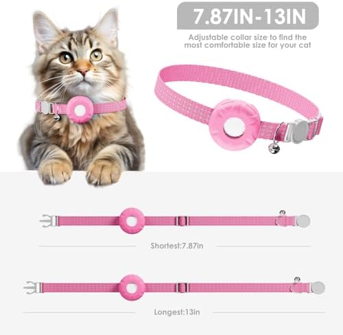 Cat Tracker, GPS Tracker Compatible with Apple Find My App(Only iOS),Cat Tracker Collar with Bell and Safety Elastic Buckle,No Monthly Fee,Territory & Location History,Pink