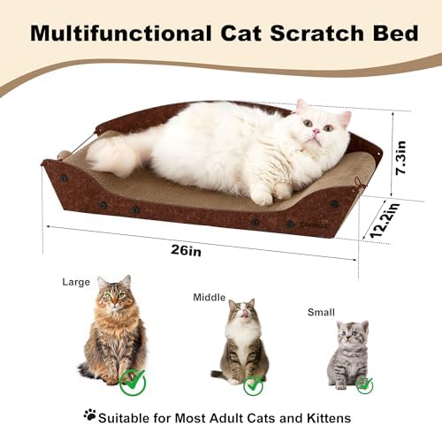 ZOMISIA 26'' Cardboard Cat Scratcher Bed for Indoor Cats, 2PCS, Brown