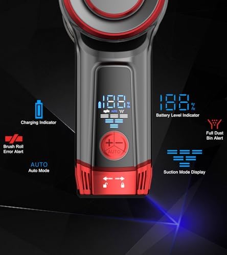 K25 Cordless Vacuum Cleaner, 650W 55KPa Stick Vacuum, 70Min Runtime (Red)