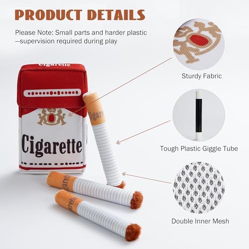 Nocciola 3 Packs Giggle Puff Stick Toys with a Box, Funny Interactive Giggle Sound Plush Dog Toys, Pitbull Husky Frenchie No Stuffing Puppy Toys for Small to Medium Breed, Dog Accessories Boy Gift