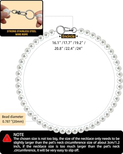Chunky Pearl Dog Necklace (Beads 20mm),Elegant Classic Super Big Pearl Collar Necklace Accessories for Medium Large Dogs Occasions and Gatherings (White, 2XL(Neck Girth 19''-21.5''))