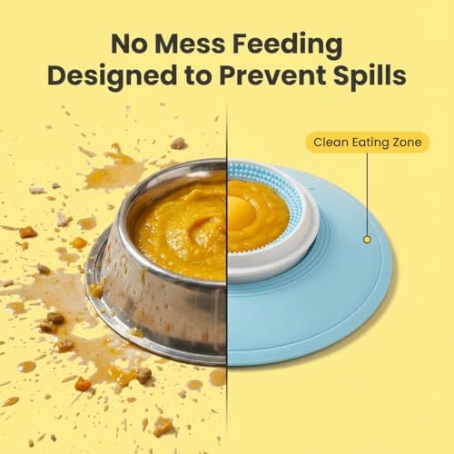 Dog Cat Lick Sphere Slow Feeder for Liquid Food & Peanut Butter,Interactive Licksphere for Dogs Anxiety Relief,Non-Slip Licking Bowl Enrichment Toys to Healthy Diet Food Container for Dogs Cats,Yellow