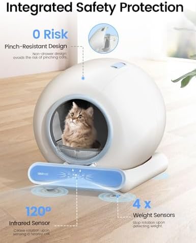 Self Cleaning Litter Box, Integrated Safety Automatic Cat Litter Box Self Cleaning 65L+9L for Multiple Cats, App Control, Odor Removal, Includes Mat & Liner (3 Rolls) - Blue