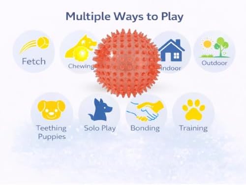 Squeaky Spiky Dog Ball for Teeth Cleaning & Gum Massage 2.5 Inch Small Medium Dogs Red | Spiny TPR Rubber Chew Toy for Fetch Play Interactive Bouncy Dental Ball Durable BPA Free Nontoxic Floats