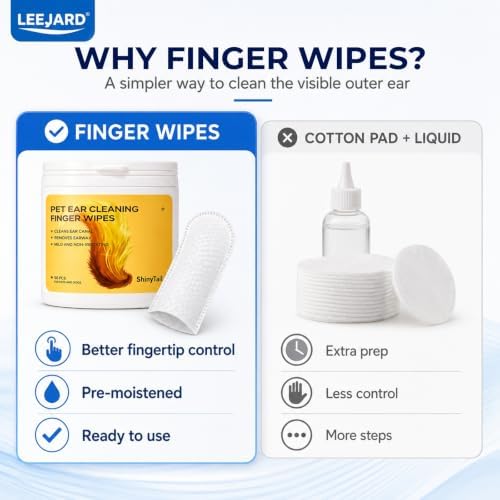 50-Count Pet Ear Finger Wipes - Wax & Odor Removal