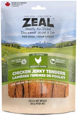 ZEAL Natural Chicken Jerky Tenders for Dogs, 100% Real Canadian Chicken, High Protein 24%, Soft Training Treats, Air-Dried, Grain Free, Made in Canada, 20oz