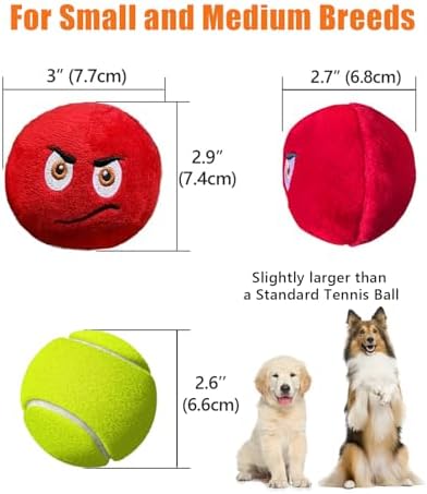 Squeaky Dog Toys, Stuffed Plush Puppy Toy Balls to Keep Them Busy, (8 Pack) Interactive Funny Pet Ball with Squeaker for Puppies Small Breed Medium Dogs