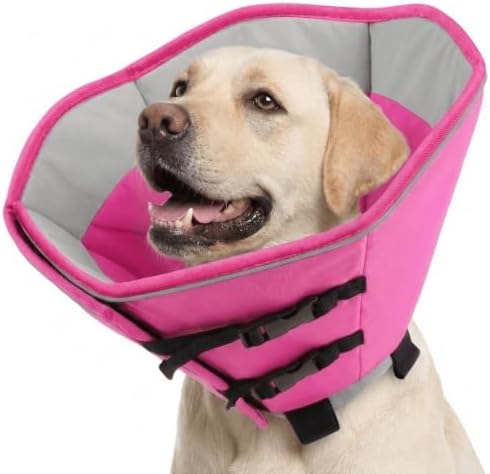 KOEOSN Large Dog Cone, Soft Fabric Dog Cone Collar After Surgery, Pink XL