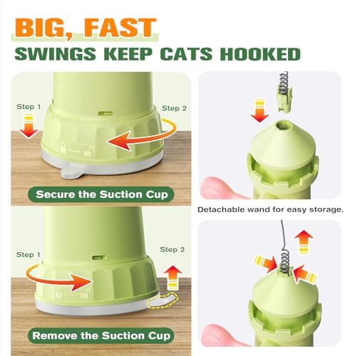 BSISUERM Cat Interactive Toys for Indoor Cats, Enhanced Suction Cup Cat Teaser Wand, Kitty Enrichment Chase Toy Fun Weight Loss Exercise Toy for Kitten Adult Cats Boredom Relief Keep Them Busy