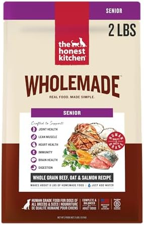 The Honest Kitchen Wholemade Whole Grain Senior Dog Food, Beef, Oat & Salmon Recipe, Human Grade Dehydrated Dog Food, Overall Health Support for Senior Dogs, Just Add Water, 2 lb Bag Makes 8 lbs