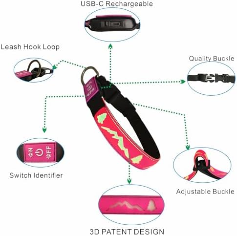 Personalized Light up Dog Collars Rechargeable with Waterproof airtag Holder for Black Dog Night Walking (Purple Collar 15 Modes Lighting, S(7.87-11.8"))