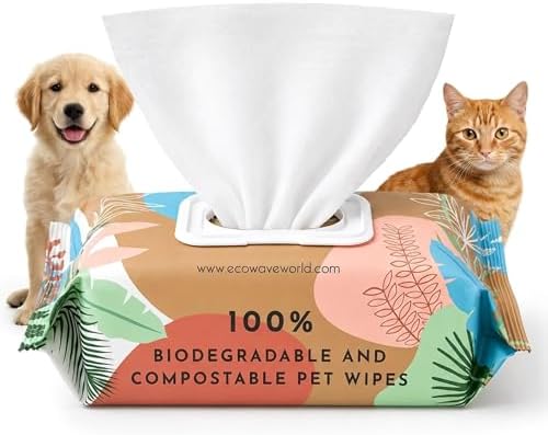 Eco Wave Dog & Cat Grooming Wipes, Unscented, Hypoallergenic, Compostable
