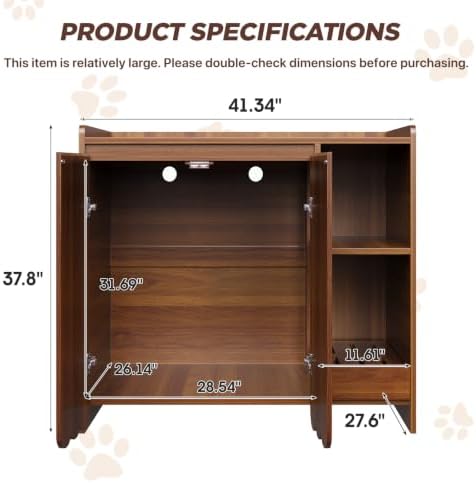 Halitaa Large Litter Box Enclosure with Litter Collector, Hidden Litter Box Furniture for Automatic Litter Box, Cat Robot 3/4, Dog Proof Litter Box Cabinet, Side Table, Walnut