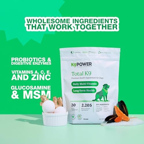 K9Power Total K9 – 11-in-1 Dog Multivitamin Powder – Daily Whole-Body Support for Digestion, Skin, Joints, Heart, Brain, Immunity & Energy – Turmeric, Ginger, Probiotics, Antioxidants, Omegas