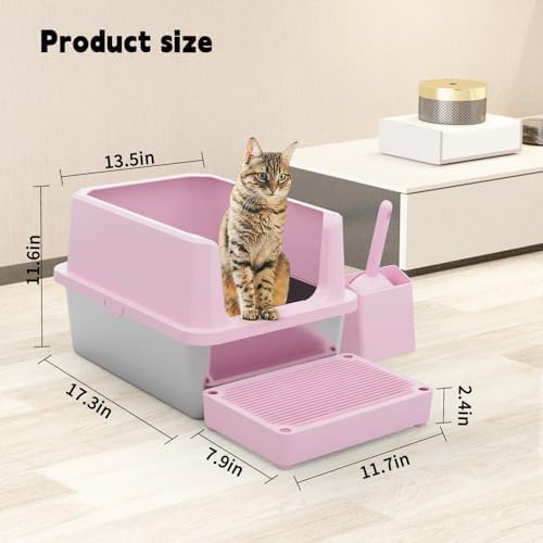 RIZZARI Cat Litter Box Anti-Scatter: Open-Room for Large Cats & Multi-Home