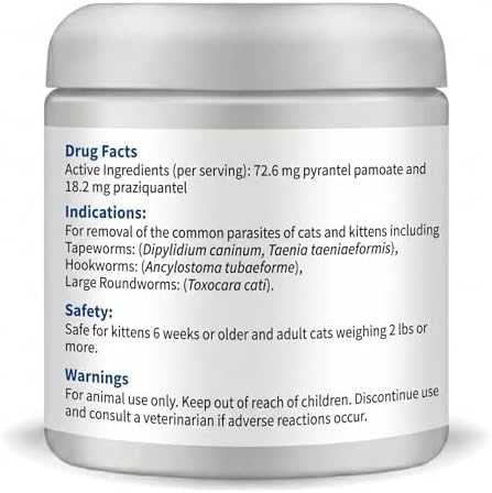 (praziquantel/pyrantel pamoate) Broad Spectrum Dewormer for Cat & Kitten, Tapeworms, Roundworms & Hookworms, 100g