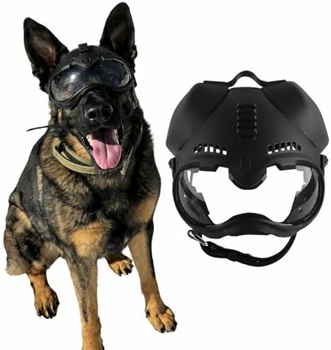 Tactical K9 Helmet - Adjustable Dog Helmet with Removable Ear Guards, 2 Lenses, Picatinny Rail & EVA Pads for German Shepherd and Medium Breed Working Dogs(Black)