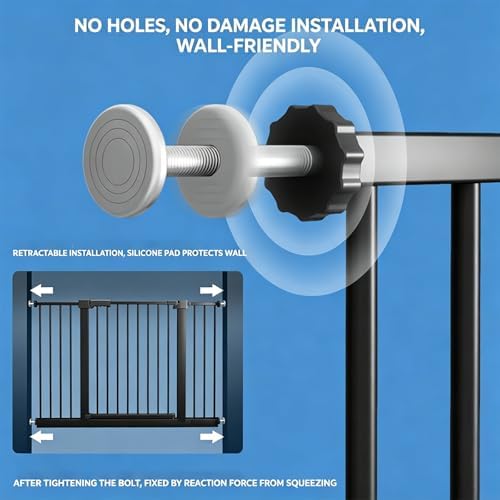 Smart Auto-Close Pet Gate for Dogs & Cats, Escape-Proof 3-Lock Heavy-Duty Stair Gate, 180° Swing Adjustable Dog Gate for Doorways & Stairs(Size:63-70cm/25-28in,Color:White)