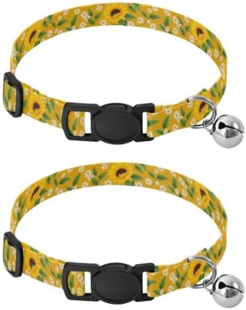 Yellow Sunflowers Metal Bell Included Pet Collar 2 Pack Pet Collars for Cats